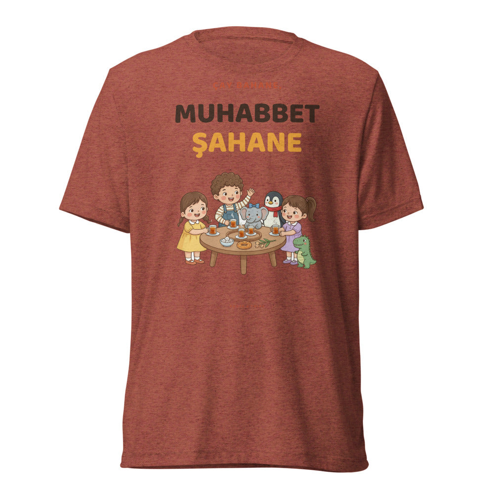 Çay Bahane, Muhabbet Şahane Unisex Tri-Blend T-Shirt, Roots & Talks - Clay Triblend