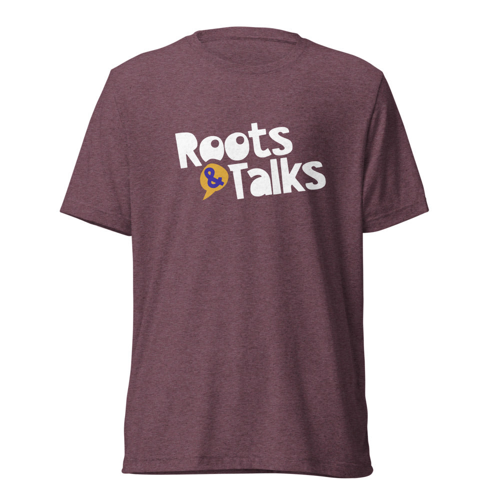Roots & Talks Logo Unisex Tri-Blend T-Shirt - Maroon Triblend
