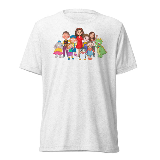 All the Characters Together Unisex Tri-Blend T-Shirt, Roots & Talks - Solid White Triblend