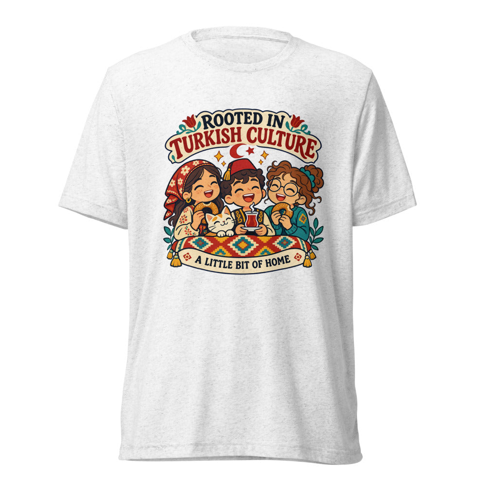 Rooted in Turkish Culture Unisex Tri-Blend T-Shirt, Roots & Talks - Solid White Triblend