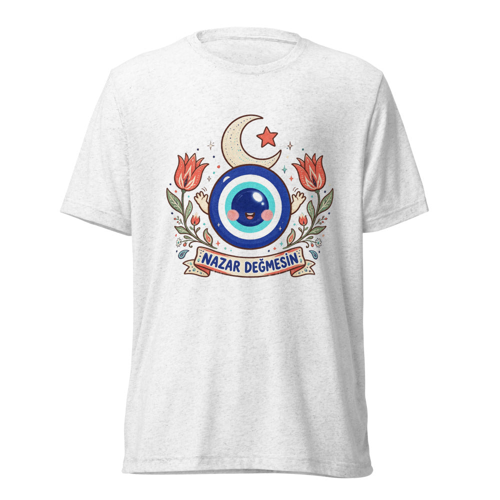 Nazar Değmesin Unisex Tri-Blend T-Shirt, Roots & Talks - Solid White Triblend