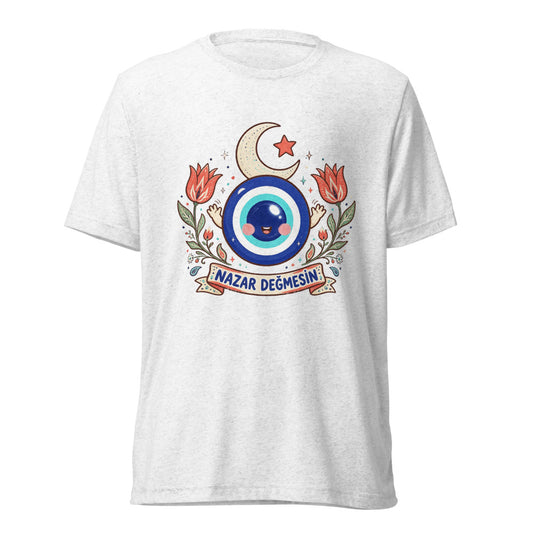 Nazar Değmesin Unisex Tri-Blend T-Shirt, Roots & Talks - Solid White Triblend