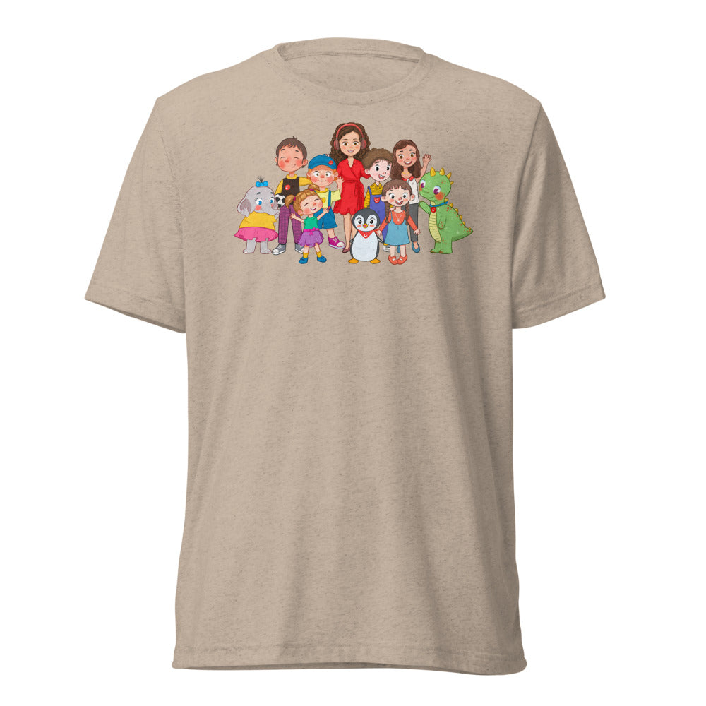 All the Characters Together Unisex Tri-Blend T-Shirt, Roots & Talks - Tan Triblend