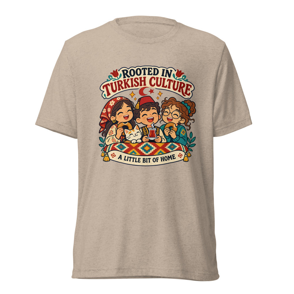 Rooted in Turkish Culture Unisex Tri-Blend T-Shirt, Roots & Talks - Tan Triblend