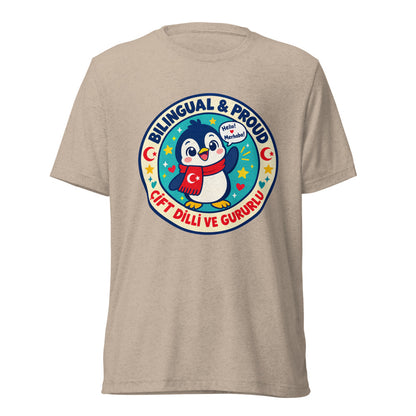 Bilingual & Proud Unisex Tri-Blend T-Shirt, Roots & Talks - Tan Triblend
