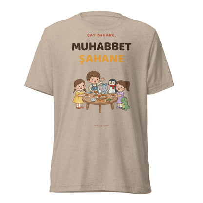 Çay Bahane, Muhabbet Şahane Unisex Tri-Blend T-Shirt, Roots & Talks - Tan Triblend