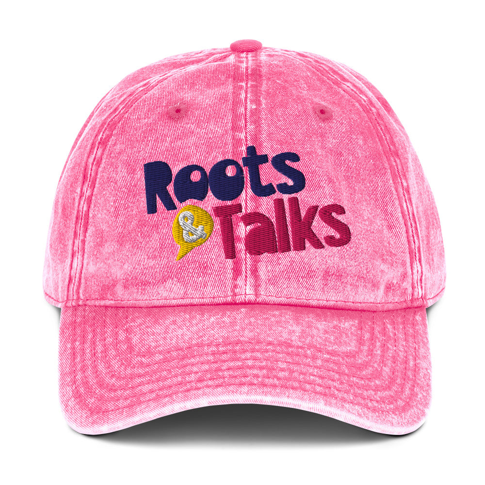Roots & Talks Logo Embroidered Vintage Dad Hat, Pink - product photo