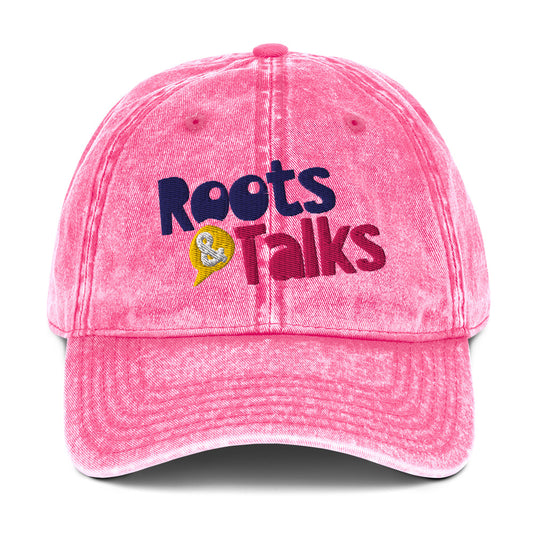 Roots & Talks Logo Embroidered Vintage Dad Hat, Pink - product photo