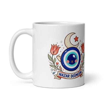 Nazar Değmesin Mug, 11 oz, Roots & Talks - Handle on Left
