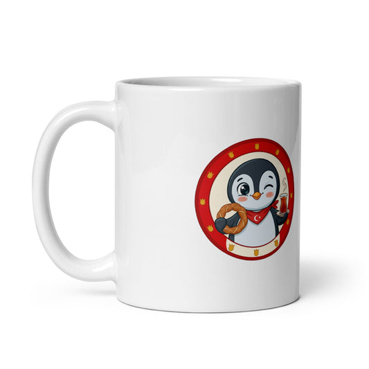 Simit and Tea Badge Mug, 11 oz, Roots & Talks - Handle on Left