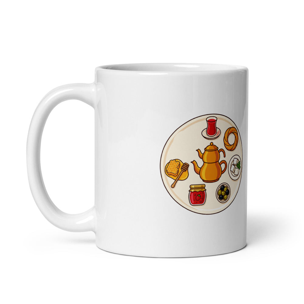 Turkish Breakfast Table Mug, 11 oz, Roots & Talks - Handle on Left
