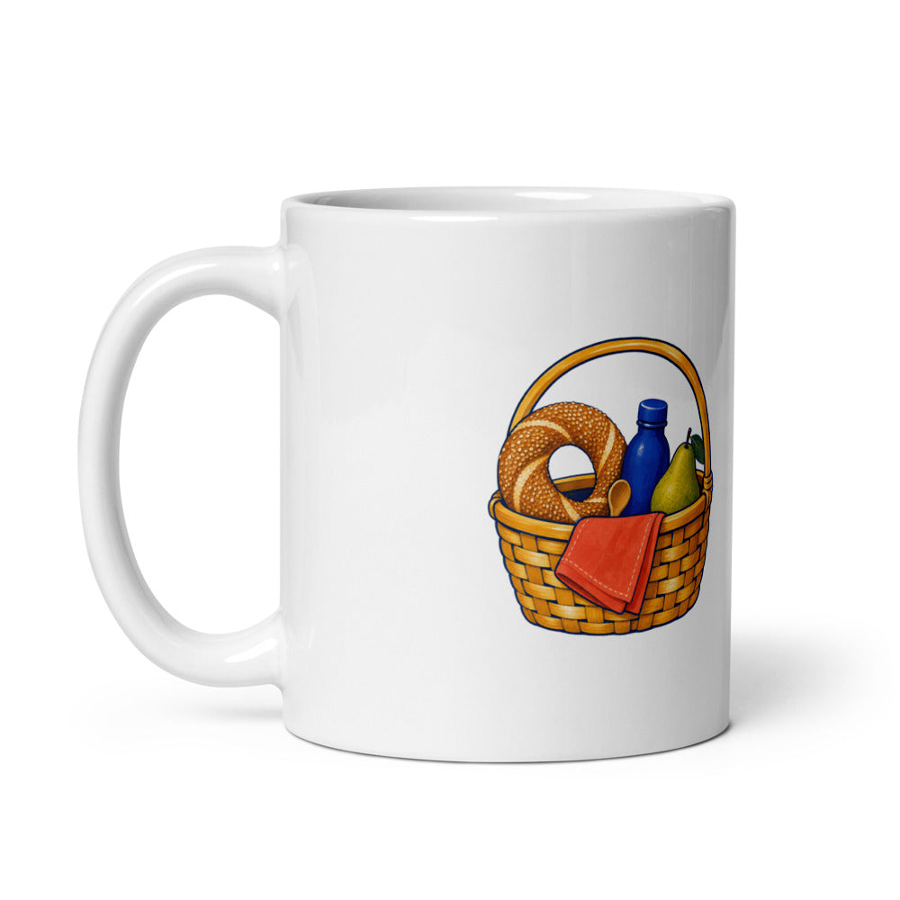 Picnic Basket Mug, 11 oz, Roots & Talks - Handle on Left