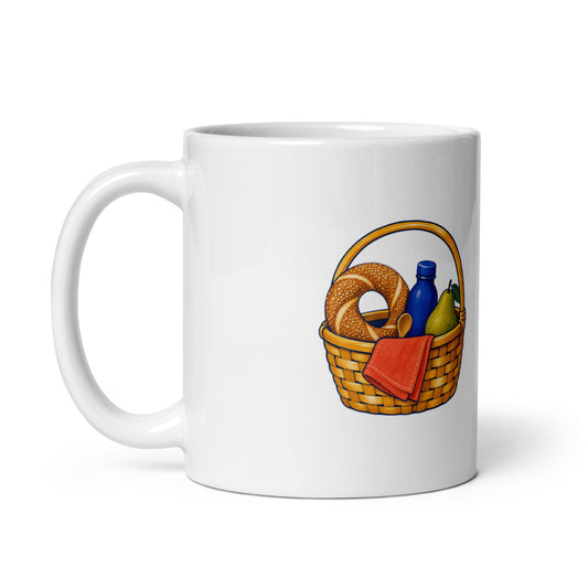 Picnic Basket Mug, 11 oz, Roots & Talks - Handle on Left