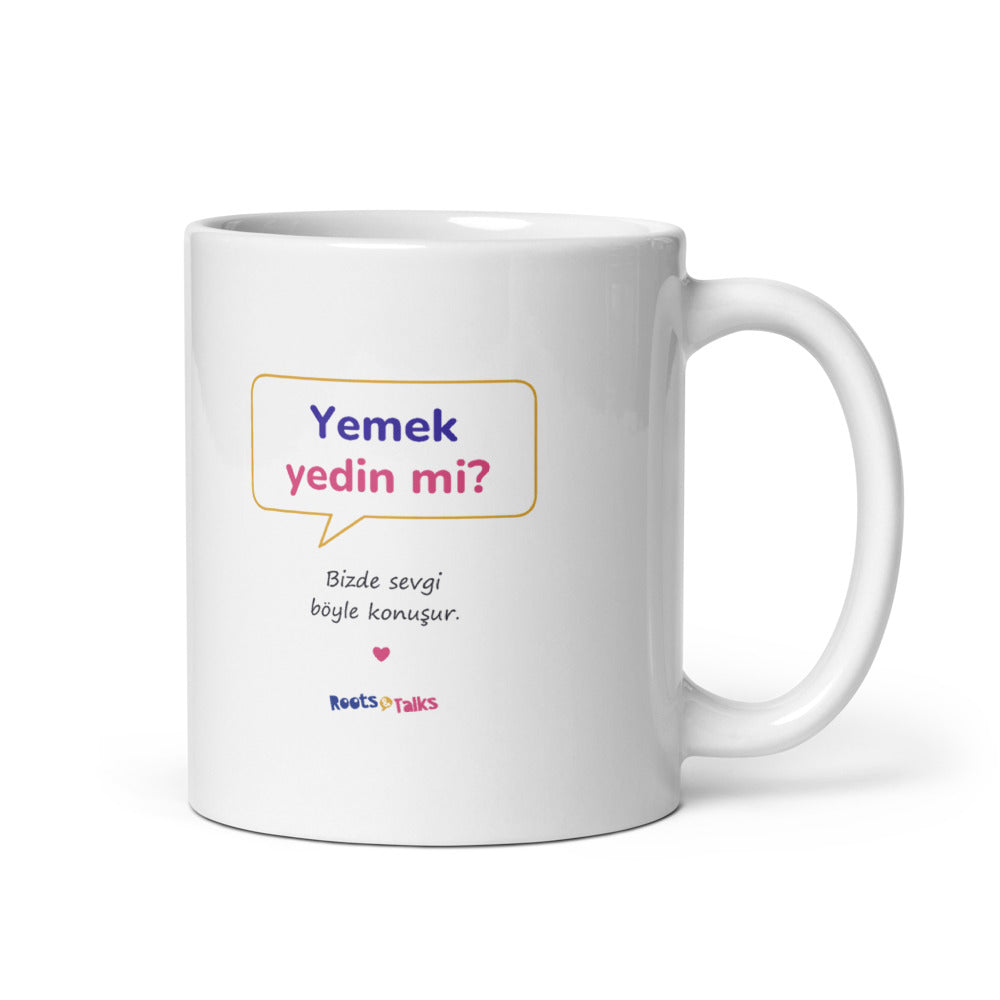 Yemek Yedin Mi? Mug, 11 oz, Roots & Talks - white glossy ceramic mug mockup