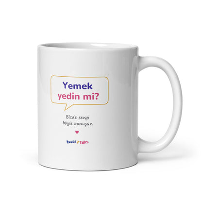 Yemek Yedin Mi? Mug, 11 oz, Roots & Talks - white glossy ceramic mug mockup