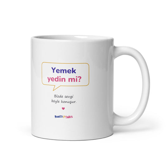 Yemek Yedin Mi? Mug, 11 oz, Roots & Talks - white glossy ceramic mug mockup