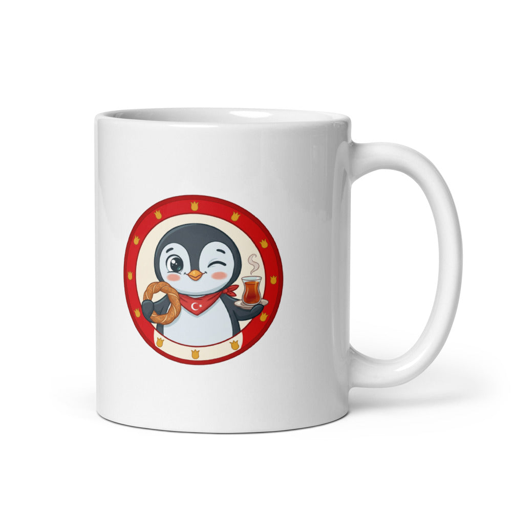 Simit and Tea Badge Mug, 11 oz, Roots & Talks - white glossy ceramic mug mockup