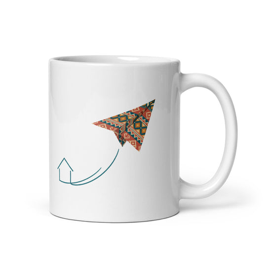 Kilim Flight Mug, 11 oz, Roots & Talks - white glossy ceramic mug mockup