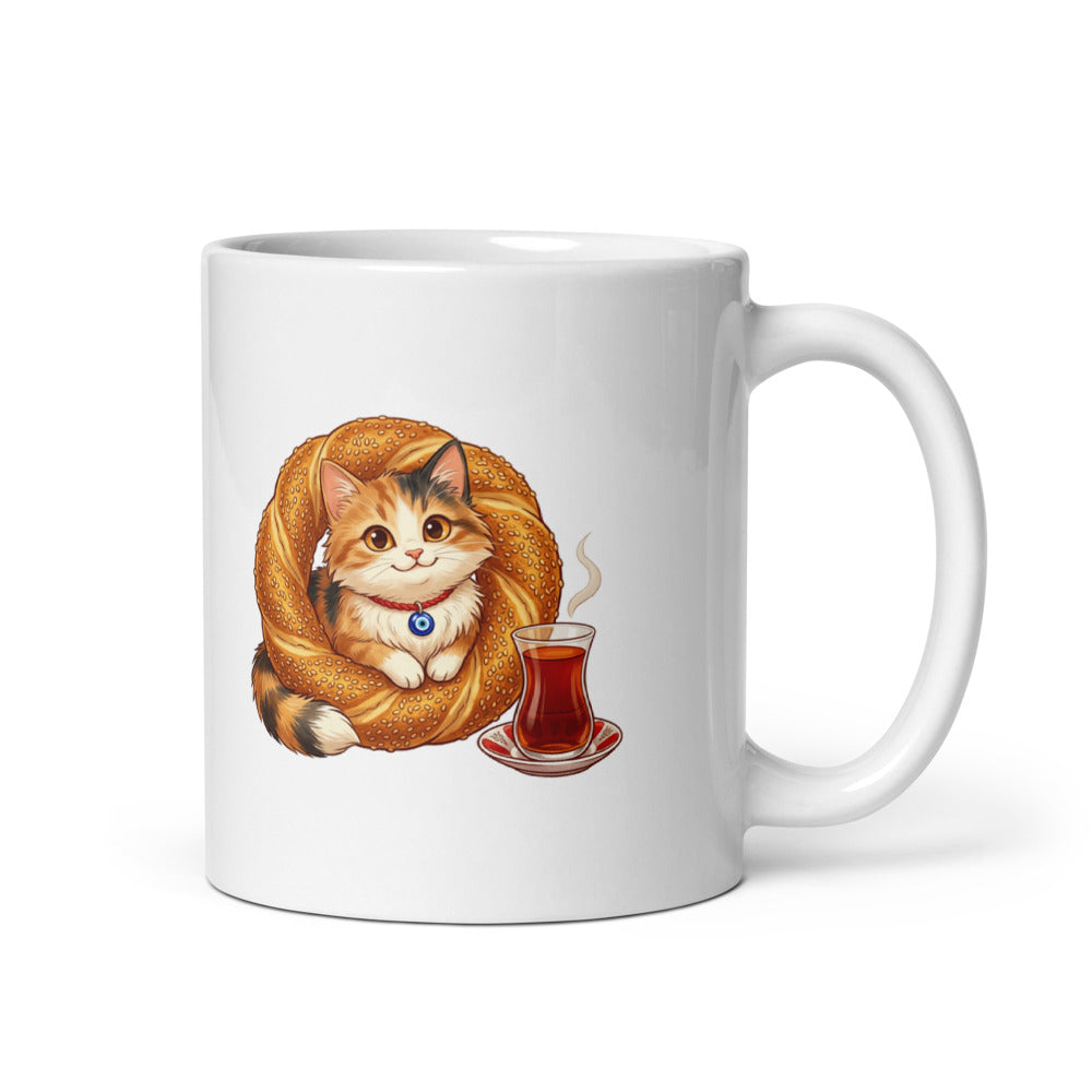 Susam the Simit Kitten Mug, 11 oz, Roots & Talks - white glossy ceramic mug mockup