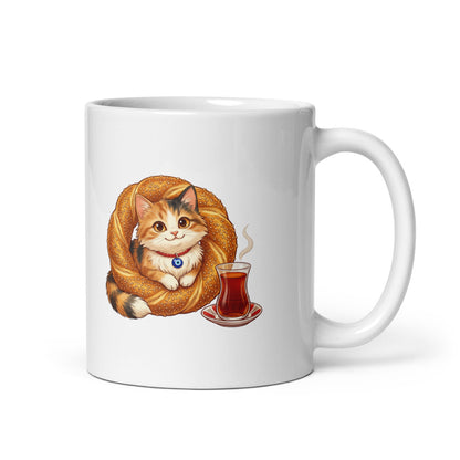 Susam the Simit Kitten Mug, 11 oz, Roots & Talks - white glossy ceramic mug mockup