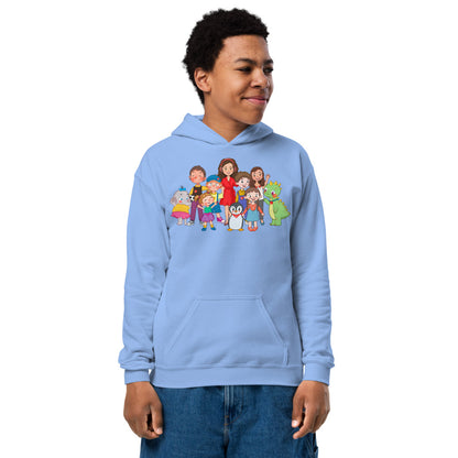 All the Characters Together Kids' Heavy Blend Hoodie (Youth Sizes), Roots & Talks - Carolina Blue