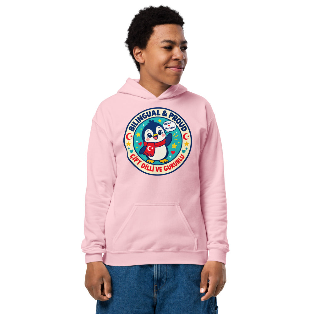 Bilingual & Proud Kids' Heavy Blend Hoodie (Youth Sizes), Roots & Talks - Light Pink