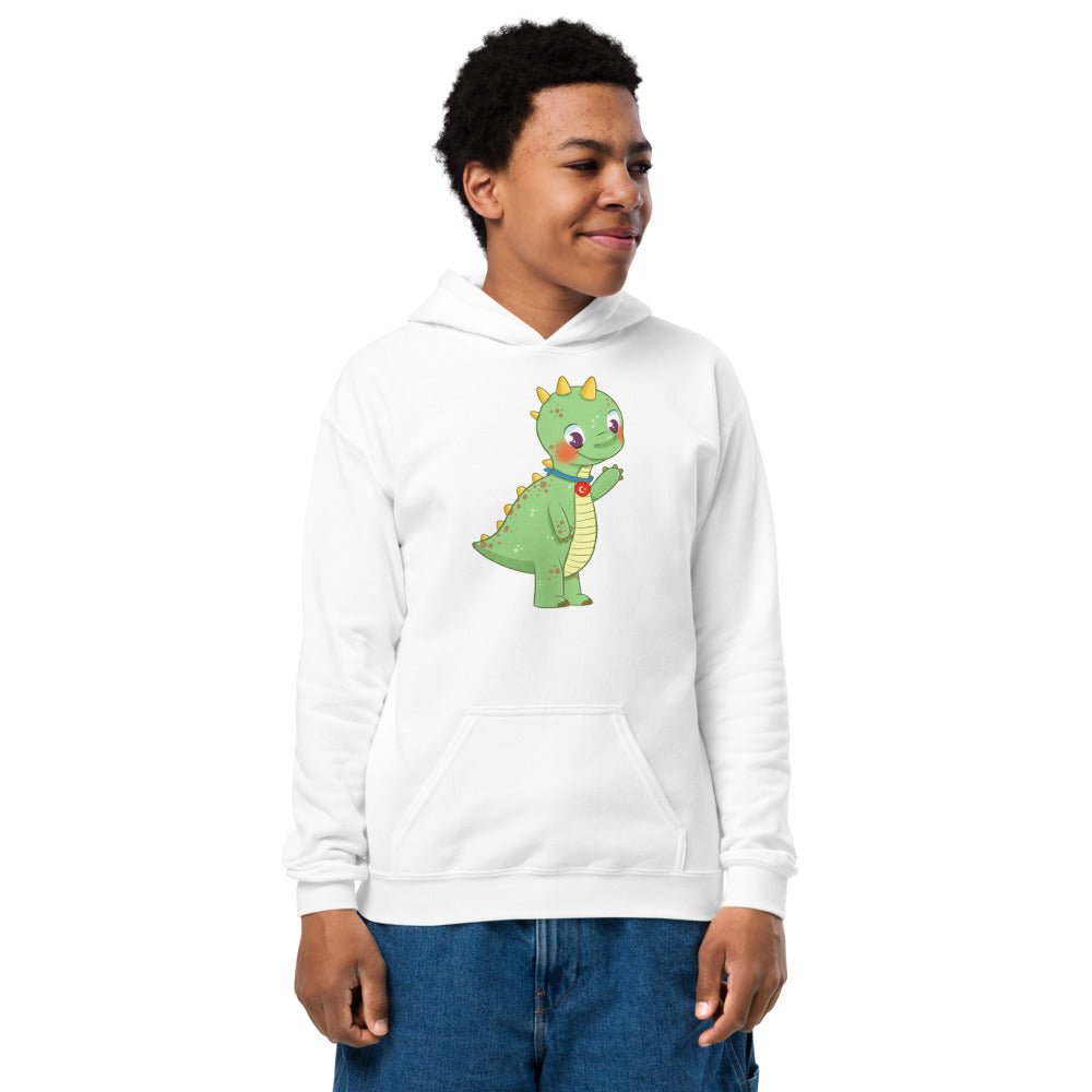 Dino Dinosaur Kids' Heavy Blend Hoodie (Youth Sizes), Roots & Talks - White
