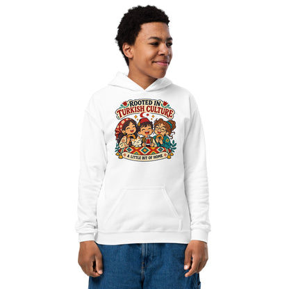 Rooted in Turkish Culture Kids' Heavy Blend Hoodie (Youth Sizes), Roots & Talks - White
