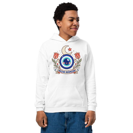 Nazar Değmesin Kids' Heavy Blend Hoodie (Youth Sizes), Roots & Talks - White