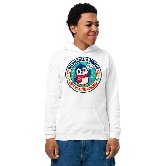 Bilingual & Proud Kids' Heavy Blend Hoodie (Youth Sizes), Roots & Talks - White
