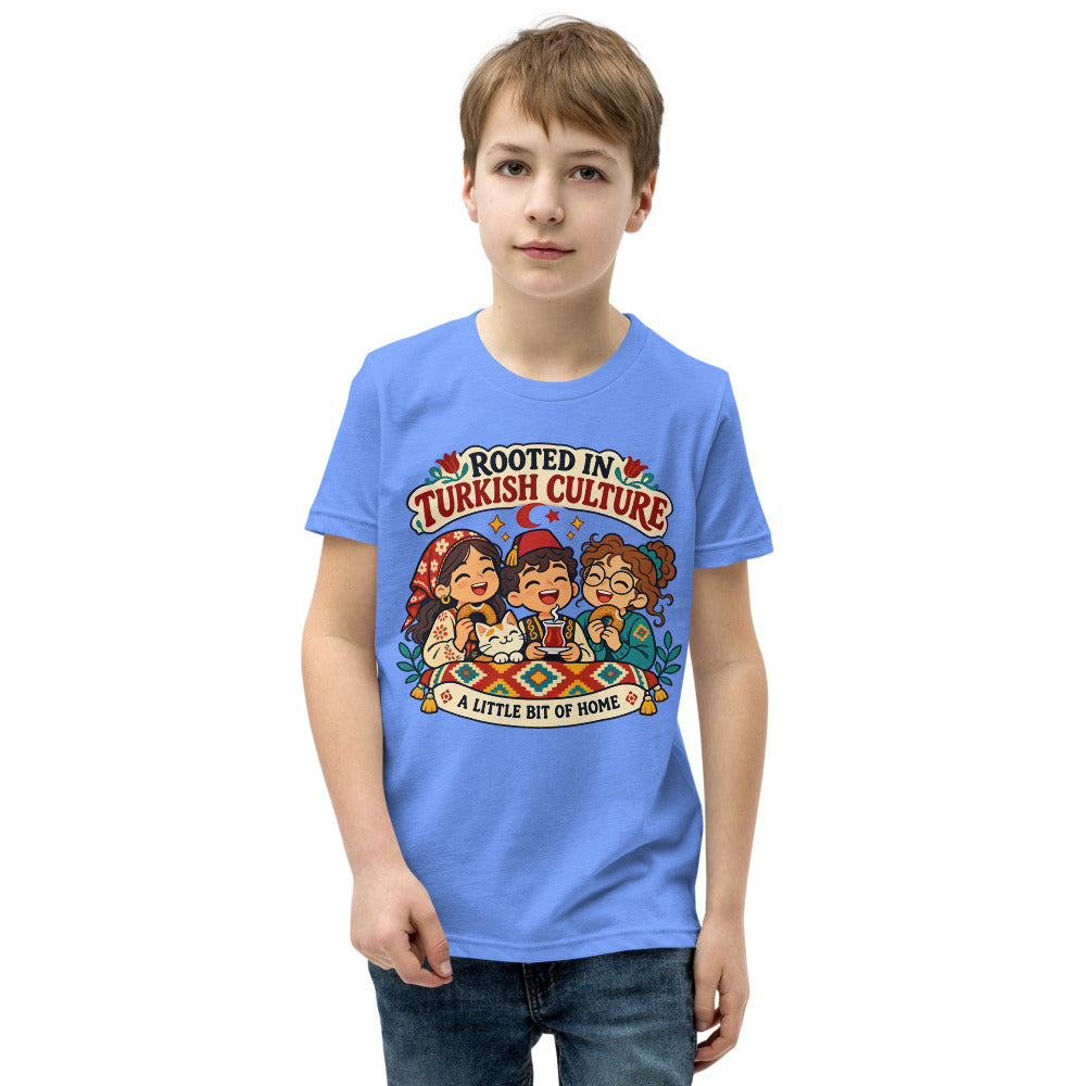 Rooted in Turkish Culture Kids' T-Shirt (Youth Sizes), Roots & Talks - Heather Columbia Blue
