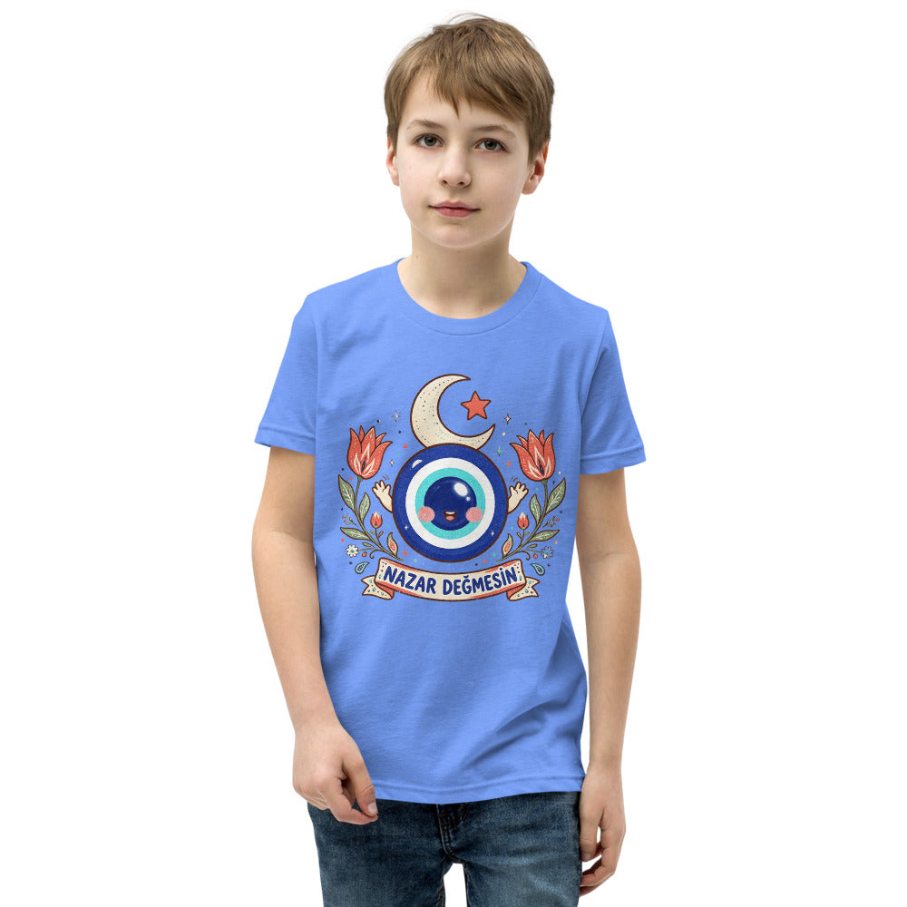 Nazar Değmesin Kids' T-Shirt (Youth Sizes), Roots & Talks - Heather Columbia Blue
