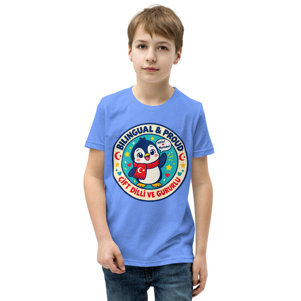 Bilingual & Proud Kids' T-Shirt (Youth Sizes), Roots & Talks - Heather Columbia Blue