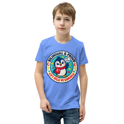 Bilingual & Proud Kids' T-Shirt (Youth Sizes), Roots & Talks - Heather Columbia Blue