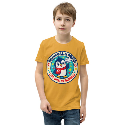 Bilingual & Proud Kids' T-Shirt (Youth Sizes), Roots & Talks - Mustard