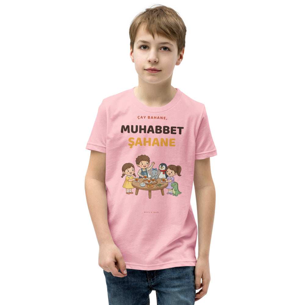 Çay Bahane, Muhabbet Şahane Kids' T-Shirt (Youth Sizes), Roots & Talks - Pink