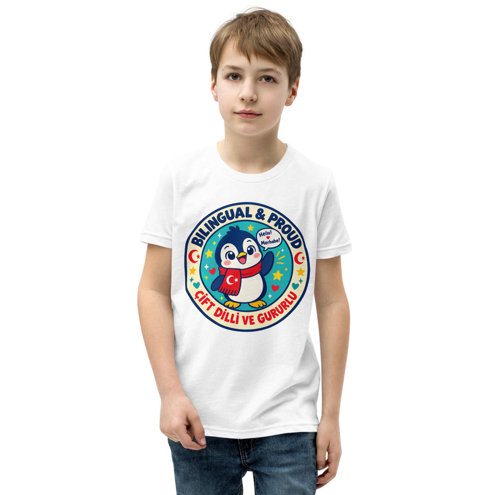 Bilingual & Proud Kids' T-Shirt (Youth Sizes), Roots & Talks - White
