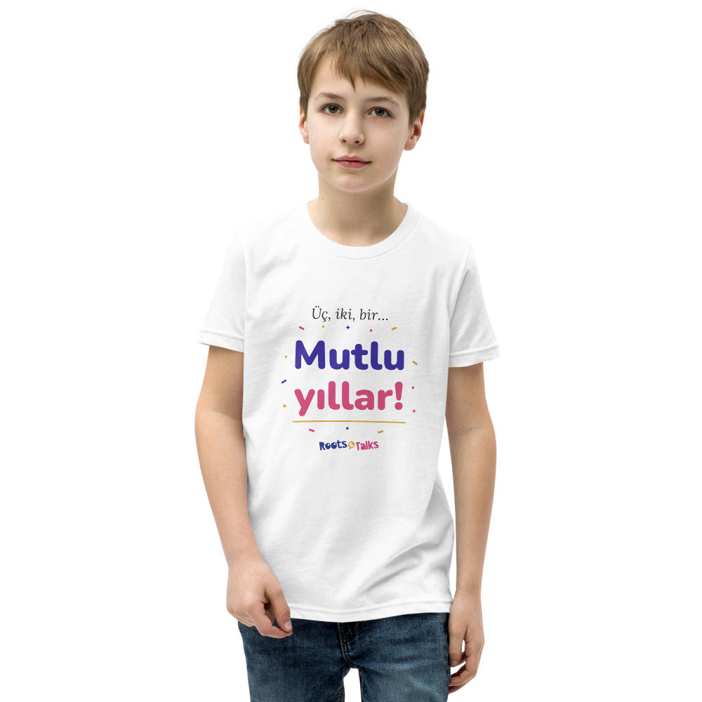 Üç, İki, Bir, Mutlu Yıllar Kids' T-Shirt (Youth Sizes), Roots & Talks - White